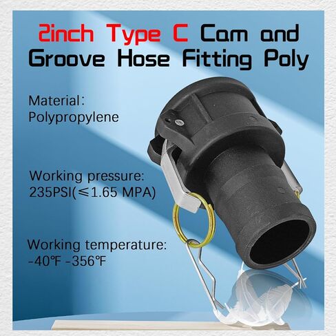 2PCS Polypropylene Cam lock Fittings, 2" Type C Poly Plastic Cam and Groove Hose Fitting cam lock fittings, 2" Female Coupling x Hose Shank Cam lock Coupling connector (2 inch) in Saudi Arabia
