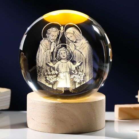 3D Engraving Lotus Flower Figurine Crystal Ball with Wooden Light Base, Lotus Flower Crystal Ball Lamp Home Decor, Crystal Lotus Flower Gifts for Women Decorative Glass Ball Paperweight in Saudi Arabia