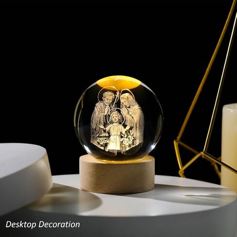 3D Engraving Lotus Flower Figurine Crystal Ball with Wooden Light Base, Lotus Flower Crystal Ball Lamp Home Decor, Crystal Lotus Flower Gifts for Women Decorative Glass Ball Paperweight in Saudi Arabia