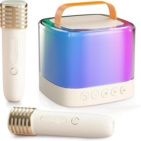 Newest Portable Karaoke Machine for Kids - Mini Karaoke System with 2 Wireless Microphones, LED Colorful Lights - Perfect Home Party Gift Toy for 4,5,6,7,8,9,10,11,12+ Year Old Girls and Boys in Saudi Arabia