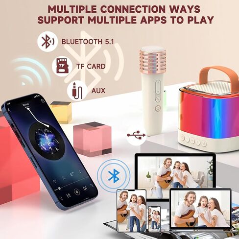 Newest Portable Karaoke Machine for Kids - Mini Karaoke System with 2 Wireless Microphones, LED Colorful Lights - Perfect Home Party Gift Toy for 4,5,6,7,8,9,10,11,12+ Year Old Girls and Boys in Saudi Arabia