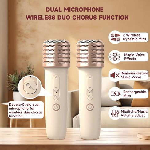 Newest Portable Karaoke Machine for Kids - Mini Karaoke System with 2 Wireless Microphones, LED Colorful Lights - Perfect Home Party Gift Toy for 4,5,6,7,8,9,10,11,12+ Year Old Girls and Boys in Saudi Arabia