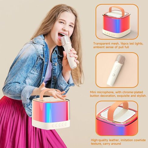 Newest Portable Karaoke Machine for Kids - Mini Karaoke System with 2 Wireless Microphones, LED Colorful Lights - Perfect Home Party Gift Toy for 4,5,6,7,8,9,10,11,12+ Year Old Girls and Boys in Saudi Arabia