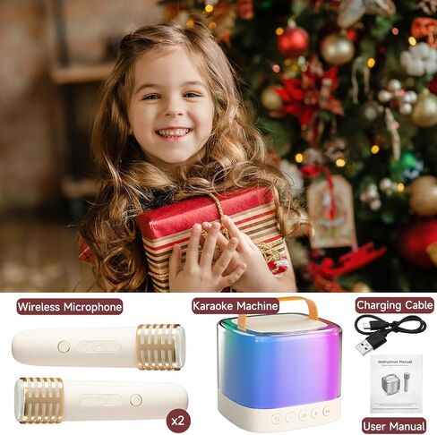 Newest Portable Karaoke Machine for Kids - Mini Karaoke System with 2 Wireless Microphones, LED Colorful Lights - Perfect Home Party Gift Toy for 4,5,6,7,8,9,10,11,12+ Year Old Girls and Boys in Saudi Arabia