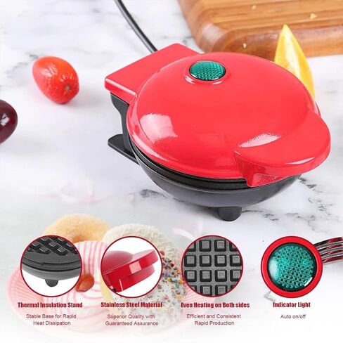 صانعة الوافل الصغيرة، صينية غير لاصقة مقاس 4.5 بوصة للفطائر، مكواة الوافل بتصميم على شكل قلب، آلة صنع الفطائر المحمولة للأطفال، سهلة التنظيف، مثالية لصنع الوجبات الخفيفة والساندويتشات والبيض (دونات حمراء) in Kuwait