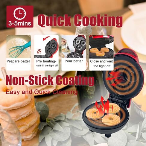صانعة الوافل الصغيرة، صينية غير لاصقة مقاس 4.5 بوصة للفطائر، مكواة الوافل بتصميم على شكل قلب، آلة صنع الفطائر المحمولة للأطفال، سهلة التنظيف، مثالية لصنع الوجبات الخفيفة والساندويتشات والبيض (دونات حمراء) in Kuwait