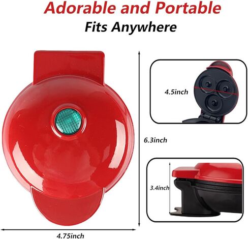 صانعة الوافل الصغيرة، صينية غير لاصقة مقاس 4.5 بوصة للفطائر، مكواة الوافل بتصميم على شكل قلب، آلة صنع الفطائر المحمولة للأطفال، سهلة التنظيف، مثالية لصنع الوجبات الخفيفة والساندويتشات والبيض (دونات حمراء) in Kuwait