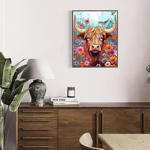 MAXBYE Highland Cattle Paint by Numbers Kit for Adults Beginner, Flowers Bullhead Paint by Numbers with Wooden Frame, Crafts for Adults for Gift Home Wall Decor 12x16inch in Saudi Arabia