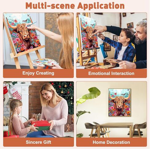 MAXBYE Highland Cattle Paint by Numbers Kit for Adults Beginner, Flowers Bullhead Paint by Numbers with Wooden Frame, Crafts for Adults for Gift Home Wall Decor 12x16inch in Saudi Arabia