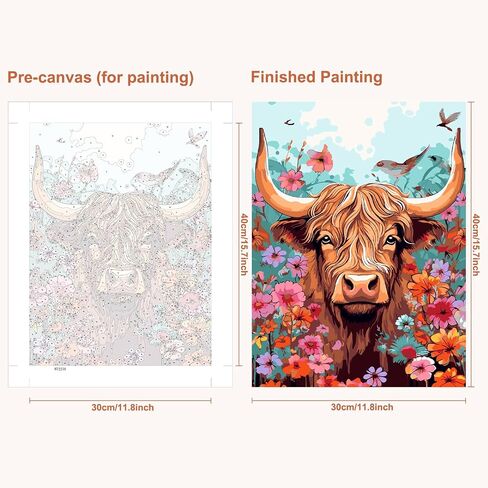 MAXBYE Highland Cattle Paint by Numbers Kit for Adults Beginner, Flowers Bullhead Paint by Numbers with Wooden Frame, Crafts for Adults for Gift Home Wall Decor 12x16inch in Saudi Arabia