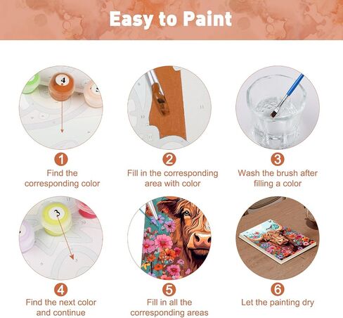 MAXBYE Highland Cattle Paint by Numbers Kit for Adults Beginner, Flowers Bullhead Paint by Numbers with Wooden Frame, Crafts for Adults for Gift Home Wall Decor 12x16inch in Saudi Arabia
