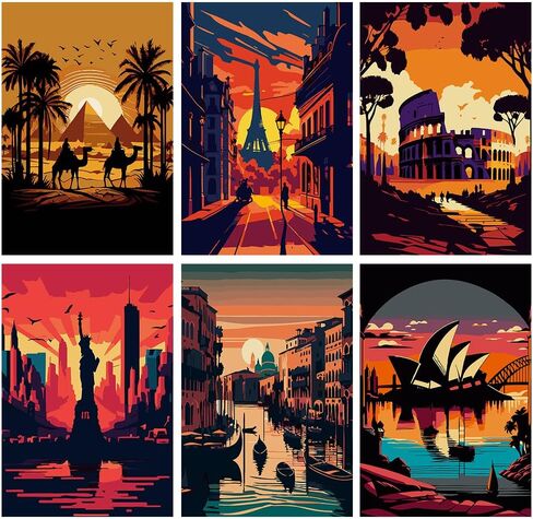 6 Packs Paint by Number Kits for Adults Beginners,DIY World Famous Scenic Spots Painting by Number Kits on Canvas Without Frame,Lanscape Craft Arts for Gifts and Home Wall Decor 8x12inch in Saudi Arabia