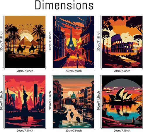 6 Packs Paint by Number Kits for Adults Beginners,DIY World Famous Scenic Spots Painting by Number Kits on Canvas Without Frame,Lanscape Craft Arts for Gifts and Home Wall Decor 8x12inch in Saudi Arabia