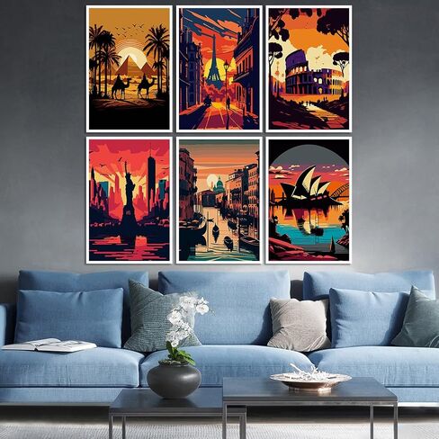 6 Packs Paint by Number Kits for Adults Beginners,DIY World Famous Scenic Spots Painting by Number Kits on Canvas Without Frame,Lanscape Craft Arts for Gifts and Home Wall Decor 8x12inch in Saudi Arabia