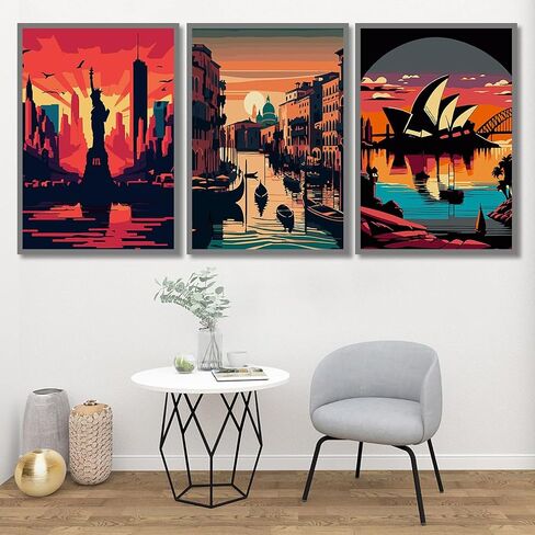 6 Packs Paint by Number Kits for Adults Beginners,DIY World Famous Scenic Spots Painting by Number Kits on Canvas Without Frame,Lanscape Craft Arts for Gifts and Home Wall Decor 8x12inch in Saudi Arabia