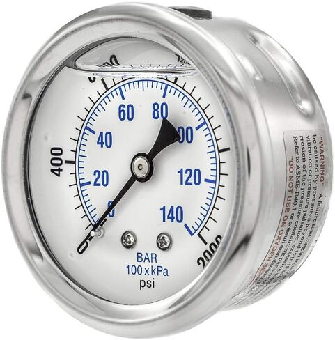 مقاييس PIC PRO-202L-254P مقياس الضغط الصناعي المملوء بالجلسرين في الخلف مع علبة SS، أجزاء داخلية من النحاس، عدسة بلاستيكية، قرص 2.5 بوصة، نطاق 0/3000 رطل لكل بوصة مربعة، 1/4 بوصة ذكر NPT in Kuwait