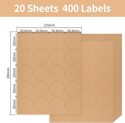 20 ورقة مقاس 2 × 2 بوصة ملصقات ملصقات ورقية بنية مستديرة من كرافت 400 قطعة ملصقات ملصقات كرافت قابلة للطباعة ملصقات مستديرة فارغة ملصقات شموع مستديرة بنية كرافت ملصقات نفث الحبر لطابعة الليزر عبر الإنترنت in Kuwait