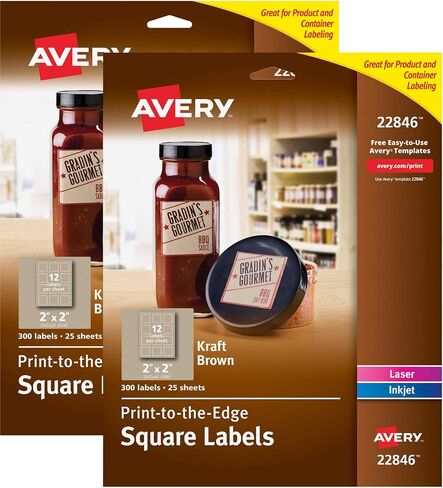 Avery Square Labels for Laser & Inkjet Printers, 2" x 2", 300 Kraft Brown Labels (22846) (Pack of 2) in Saudi Arabia