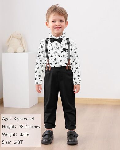 ملابس WESIDOM للأطفال الصغار بدلة رسمية قميص + ربطة عنق + سروال الحمالات مجموعة ملابس للأولاد الرجال in Kuwait