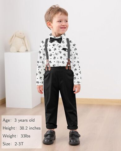 ملابس WESIDOM للأطفال الصغار بدلة رسمية قميص + ربطة عنق + سروال الحمالات مجموعة ملابس للأولاد الرجال in Kuwait