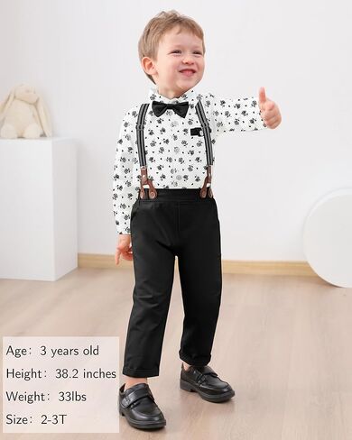 ملابس WESIDOM للأطفال الصغار بدلة رسمية قميص + ربطة عنق + سروال الحمالات مجموعة ملابس للأولاد الرجال in Kuwait