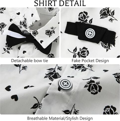 ملابس WESIDOM للأطفال الصغار بدلة رسمية قميص + ربطة عنق + سروال الحمالات مجموعة ملابس للأولاد الرجال in Kuwait