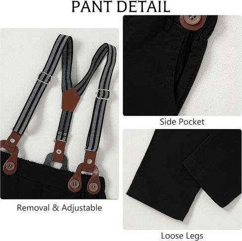 ملابس WESIDOM للأطفال الصغار بدلة رسمية قميص + ربطة عنق + سروال الحمالات مجموعة ملابس للأولاد الرجال in Kuwait