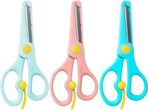 Safety Craft Scissors For Kids 3-Pack,Preschool Training Scissors,Ergonomic Handle Perfect for Paper Cutting-2.0 (Pink+ Baby blue+ Deep Blue) in Saudi Arabia