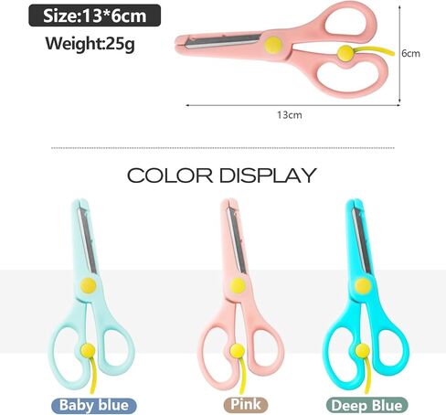 Safety Craft Scissors For Kids 3-Pack,Preschool Training Scissors,Ergonomic Handle Perfect for Paper Cutting-2.0 (Pink+ Baby blue+ Deep Blue) in Saudi Arabia