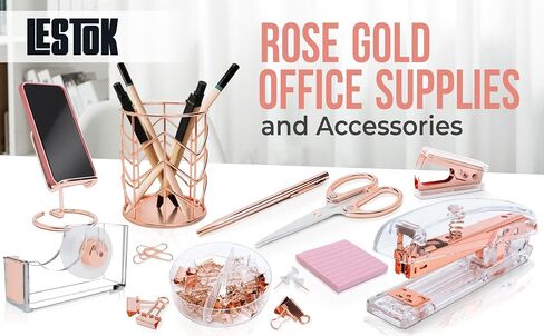 Rose Gold Office Supplies and Accessories - Cute Office Supplies for Women with Rose Gold Stapler, Tape Dispenser, Pen Holder, Scissors, Phone Holder, and More - for Stunning Rose Gold Office Decor in Saudi Arabia