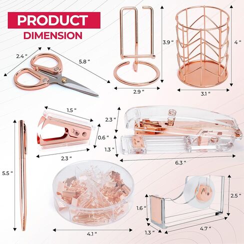 Rose Gold Office Supplies and Accessories - Cute Office Supplies for Women with Rose Gold Stapler, Tape Dispenser, Pen Holder, Scissors, Phone Holder, and More - for Stunning Rose Gold Office Decor in Saudi Arabia