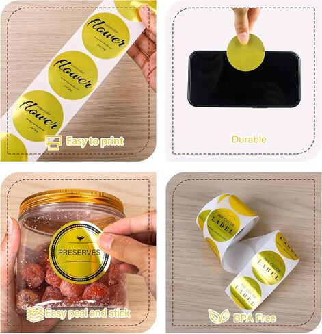 PARLAIM 2 Inch Brushed Gold Circle Thermal Sticker Printable Round Labels Holographic Material Self-Adhesive Direct Thermal Label Sticker for DIY Logo Design, QR Code, Name Tag, 400 Labels/Roll in Kuwait