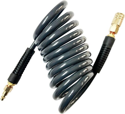 SANFU (PU) من مادة البولي يوريثين المعاد تدويرها 3/8 بوصة معرف (8 × 12 مم) × 10 أقدام، خرطوم هواء مرن، مدمج، 145 رطل لكل بوصة مربعة مع قارنة توصيل سريعة من النحاس المُعاد تجميعها وقابس، رمادي (10 بوصات) in Kuwait