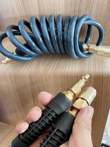 SANFU (PU) من مادة البولي يوريثين المعاد تدويرها 3/8 بوصة معرف (8 × 12 مم) × 10 أقدام، خرطوم هواء مرن، مدمج، 145 رطل لكل بوصة مربعة مع قارنة توصيل سريعة من النحاس المُعاد تجميعها وقابس، رمادي (10 بوصات) in Kuwait