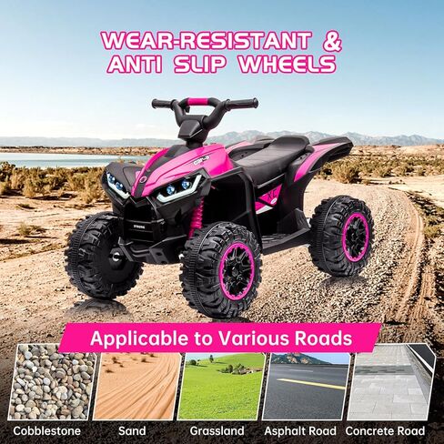سيارة ركوب للأطفال 12 فولت على ATV، مركبة كهربائية ذات 4 عجلات للأطفال الصغار، سيارة لعبة رباعية بمحرك تعمل بالبطارية للأولاد والبنات مع أضواء LED، موسيقى، سرعة عالية منخفضة، USB، بداية ناعمة، إطارات مداس، وردي in Kuwait
