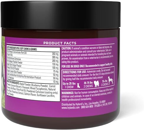 هايلاندز ناتشورالز - صحة الجلد الاحترافية للكلاب، 90 قطعة مضغ ناعمة، تدعم البشرة الصحية والحساسية الموسمية والجهاز المناعي، مع البروبيوتيك وأوميغا 3 ونكهة سمك السلمون المرقط in Kuwait