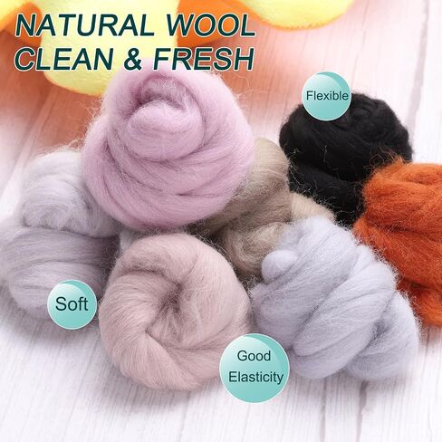 uxcell Needle Felting Wool, 2.82oz Natural Fibre Wool Roving Yarn Wool Felting Supplies for Needle Felting Yarns DIY Handcrafts, 8 Colors, 10g/Pack in Saudi Arabia