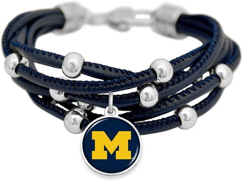 From The Heart Michigan Wolverines Leather Strand Bracelet with Logo and Lobster Clasp in Kuwait
