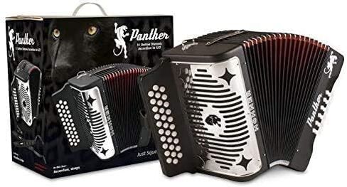 Hohner Accordions Hohner Panther F/B/E 3-Row Diatonic Accordion 3100FB - Black Bundle with Hohner Strap, Mini Harmonica, Juliet Music Polish Cloth & Piano Key Stickers in Saudi Arabia