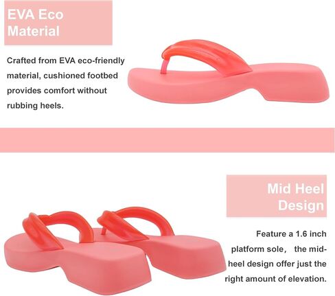 Women's EVA Platform Flip Flops Comfortable Thong Sandals Mid Heel Summer Beach Sandals in Saudi Arabia