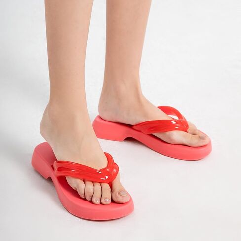 Women's EVA Platform Flip Flops Comfortable Thong Sandals Mid Heel Summer Beach Sandals in Saudi Arabia