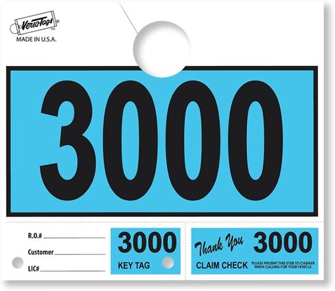Versa-Tags 1000 Blue Car Dealer Service Hang Tags Service Dispatch Numbers, Service Department Numbered Key Tags for Mechanic Repair Shop 3 Part Key Ring - Blue (000-999) in Saudi Arabia