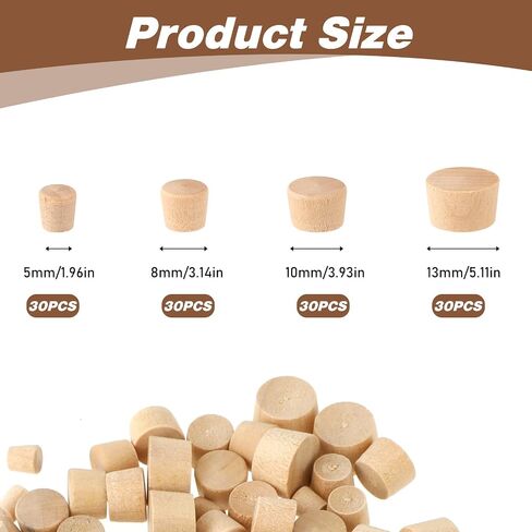 120 Pieces Wood Plugs for Screw Holes 3/16 5/16 3/8 1/2 Inch Wood Caps Flush Type Snap Hole Covers Assortment Kit 4 Sizes Hole Button Plugs Hardwood Plugs for Decor Furniture in Saudi Arabia