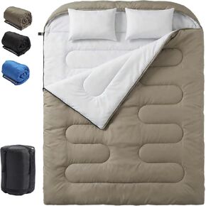 NEWBULIG Double Sleeping Bag for Adults with 2 Pillows, XL Waterproof Lightweight Machine Washable Sleep Bag Cold Weather, 3-Season for Camping/Hiking/Backpacking, 2-in-1 Converts to 2 Singles in Saudi Arabia