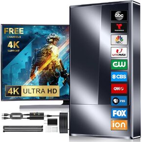 TV Antenna Indoor, Outdoor Long Ranges, Digital Antenna for Smart TV, Best Amplifier Signal Booster Support 8K 4K 1080p All TVs VHF UHF - 50FT Cable/AC Adapter in Kuwait