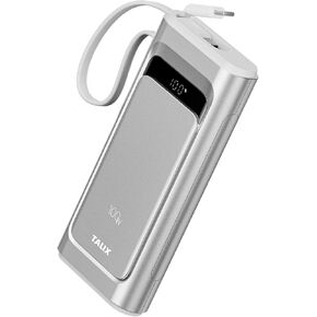 TALIX 100W Laptop Portable Charger,3-Port USB-C Fast Charging Power Bank 10000mAh Battery Pack with Built-in Retractable Cables for MacBook,Computer,Cell Phones,iPhone 17,iPad,Android,Samsung,Silver in Kuwait
