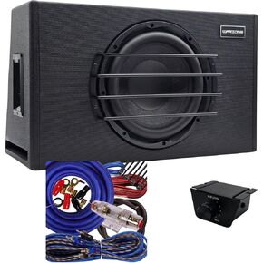 Warzone WZ12SUB 12-Inch Super Powered Subwoofer, 600W RMS / 1800W Max, Vented Wooden Enclosure, Variable Crossover, Bass Boost, Wired Remote for Pro Car Audio + Blue Gravity 4 Ga Amp Kit Bundle in Saudi Arabia