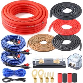 0 Gauge True Dual Amp 2000W CCA Wiring Kit with 200A ANL Fuse,OFC RCA & 14 Gauge Speaker Wire | Complete Power/Ground Cables & Distribution Block for High-Performance Car Audio System,Radio,Subwoofers in Kuwait
