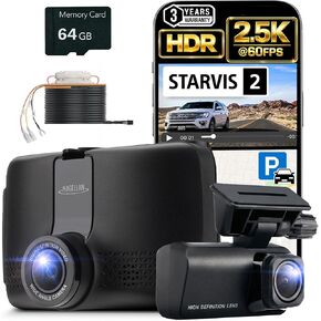 كاميرا Magellan Dash Cam أمامية وخلفية، 2.5K + 1080p Full HD Dash Camera، بطاقة 64 جيجابايت، حامل قوي، وضع ركن السيارة، Dual Starvis 2، شبكة Wi-Fi مدمجة، نظام تحديد المواقع العالمي (GPS)، التحكم في التطبيقات، رؤية ليلية in Kuwait