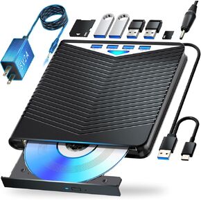 محرك أقراص Blu ray خارجي Dainty 7 في 1 للقراءة/الكتابة مع Bluray Burner USB 3.0 ونوع C متوافق مع/Windows7-11 Mac OS يدعم محرك BD/DVD/CD، Windows 7-11 & Mac، PC M-DISC (أسود) in Kuwait